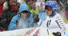 Winner Mattias Hargin of Sweden reacts in finish of the second run of the men slalom race of Audi FIS Alpine skiing World cup in Kitzbuehel, Austria. Men slalom race of Audi FIS Alpine skiing World cup season 2014-2015, was held on Sunday, 25th of January 2015 on Ganslern course in Kitzbuehel, Austria
