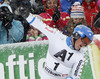 Winner Mattias Hargin of Sweden reacts in finish of the second run of the men slalom race of Audi FIS Alpine skiing World cup in Kitzbuehel, Austria. Men slalom race of Audi FIS Alpine skiing World cup season 2014-2015, was held on Sunday, 25th of January 2015 on Ganslern course in Kitzbuehel, Austria
