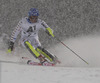 Mattias Hargin of Sweden skiing in the first run of the Men Slalom race of Audi FIS Alpine skiing World cup in Schladming, Austria. Men Slalom race of Audi FIS Alpine skiing World cup 2014-2015 was held on Tuesday, 27th of January 2015 on Planai course in Schladming, Austria.
