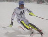 Mattias Hargin of Sweden skiing in the first run of the Men Slalom race of Audi FIS Alpine skiing World cup in Schladming, Austria. Men Slalom race of Audi FIS Alpine skiing World cup 2014-2015 was held on Tuesday, 27th of January 2015 on Planai course in Schladming, Austria.
