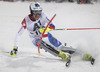 Daniel Yule of Switzerland skiing in the first run of the Men Slalom race of Audi FIS Alpine skiing World cup in Schladming, Austria. Men Slalom race of Audi FIS Alpine skiing World cup 2014-2015 was held on Tuesday, 27th of January 2015 on Planai course in Schladming, Austria.
