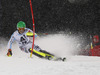 Linus Strasser of Germany skiing in the first run of the Men Slalom race of Audi FIS Alpine skiing World cup in Schladming, Austria. Men Slalom race of Audi FIS Alpine skiing World cup 2014-2015 was held on Tuesday, 27th of January 2015 on Planai course in Schladming, Austria.
