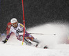 Leif Kristian Haugen of Norway skiing in the first run of the Men Slalom race of Audi FIS Alpine skiing World cup in Schladming, Austria. Men Slalom race of Audi FIS Alpine skiing World cup 2014-2015 was held on Tuesday, 27th of January 2015 on Planai course in Schladming, Austria.
