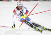 Marc Gini of Switzerland skiing in the first run of the Men Slalom race of Audi FIS Alpine skiing World cup in Schladming, Austria. Men Slalom race of Audi FIS Alpine skiing World cup 2014-2015 was held on Tuesday, 27th of January 2015 on Planai course in Schladming, Austria.
