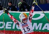 Cornelia Huetter of Austria reacts after her run of the ladies Super G of FIS Ski World Championships 2015 at the Raptor Course in Beaver Creek, United States on 2015/02/03.
