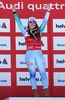 First placed Tina Maze of Slovenia celebrates on podium during the winner presentation after the adies Downhill of FIS Ski World Championships 2015 at the Raptor Course in Beaver Creek, United States on 2015/02/06.
