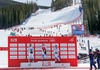 Winner Patrick Kueng of Switzerland (M), second placed Travis Ganong of USA (L) and third placed Beat Feuz of Switzerland (R) celebrates on podium during the winner presentation after the mens Downhill of FIS Ski World Championships 2015 at the Birds of Prey Course in Beaver Creek, United States on 2015/02/07.
