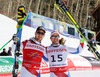 Winner Patrick Kueng of Switzerland (L) and his teammate, third placed Beat Feuz (R) celebrates on podium during the winner presentation after the mens Downhill of FIS Ski World Championships 2015 at the Birds of Prey Course in Beaver Creek, United States on 2015/02/07.

