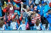 Fans in action during the men Downhill for the Combined of FIS Ski World Championships 2015 at the Birds of Prey Course in Beaver Creek, United States on 2015/02/08.
