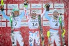 3rd placed Felix Neureuther of Germany, 1st placed Jean-Baptiste Grange of France and 2nd placed Fritz Dopfer of Germany during the award winner presentation after men Slalom of FIS Ski World Championships 2015 at the Birds of Prey in Beaver Creek, United States on 2015/02/15.
