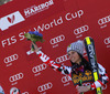 Winner Anna Fenninger of Austria celebrate her victory in the women giant slalom race for 51st Golden Fox trophy of Audi FIS Alpine skiing World cup in Maribor, Slovenia. Women giant slalom race for 51st Golden Fox trophy of Audi FIS Alpine skiing World cup season 2014-2015, was held on Saturday, 21st of February 2015 in Maribor, Slovenia.
