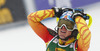 Erin Mielzynski of Canada reacts in finish of the second run of the women slalom race for 51st Golden Fox trophy of Audi FIS Alpine skiing World cup in Maribor, Slovenia. Women slalom race for 51st Golden Fox trophy of Audi FIS Alpine skiing World cup season 2014-2015, was held on Sunday, 22nd of February 2015 in Maribor, Slovenia.
