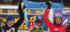 Winner Mikaela Shiffrin of USA (M), second placed Veronika Velez Zuzulova of Slovakia (L) and third placed Sarka Strachova of Czech (R) celebrate their medals won in the women slalom race for 51st Golden Fox trophy of Audi FIS Alpine skiing World cup in Maribor, Slovenia. Women slalom race for 51st Golden Fox trophy of Audi FIS Alpine skiing World cup season 2014-2015, was held on Sunday, 22nd of February 2015 in Maribor, Slovenia.
