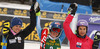 Winner Mikaela Shiffrin of USA (M), second placed Veronika Velez Zuzulova of Slovakia (L) and third placed Sarka Strachova of Czech (R) celebrate their medals won in the women slalom race for 51st Golden Fox trophy of Audi FIS Alpine skiing World cup in Maribor, Slovenia. Women slalom race for 51st Golden Fox trophy of Audi FIS Alpine skiing World cup season 2014-2015, was held on Sunday, 22nd of February 2015 in Maribor, Slovenia.
