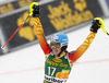 Erin Mielzynski of Canada reacts in the finish of the first run of the women slalom race for 51st Golden Fox trophy of Audi FIS Alpine skiing World cup in Maribor, Slovenia. Women slalom race for 51st Golden Fox trophy of Audi FIS Alpine skiing World cup season 2014-2015, was held on Sunday, 22nd of February 2015 in Maribor, Slovenia.
