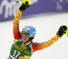 Erin Mielzynski of Canada reacts in the finish of the first run of the women slalom race for 51st Golden Fox trophy of Audi FIS Alpine skiing World cup in Maribor, Slovenia. Women slalom race for 51st Golden Fox trophy of Audi FIS Alpine skiing World cup season 2014-2015, was held on Sunday, 22nd of February 2015 in Maribor, Slovenia.
