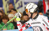 Hannes Reichelt of Austria reacts in finish of the men downhill race of Audi FIS Alpine skiing World cup in Garmisch-Partenkirchen, Germany. Men downhill race of Audi FIS Alpine skiing World cup season 2014-2015, was held on Saturday, 28th of February 2015 in Garmisch-Partenkirchen, Germany.
