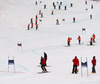 Course workers preparing course before start of the second run of men giant slalom race of Audi FIS Alpine skiing World cup in Garmisch-Partenkirchen, Germany. Men giant slalom race of Audi FIS Alpine skiing World cup season 2014-2015, was held on Sunday, 1st of March 2015 in Garmisch-Partenkirchen, Germany.
