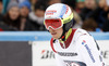 Sixth placed Carlo Janka of Switzerland reacts in finish of the second run of men giant slalom race of Audi FIS Alpine skiing World cup in Garmisch-Partenkirchen, Germany. Men giant slalom race of Audi FIS Alpine skiing World cup season 2014-2015, was held on Sunday, 1st of March 2015 in Garmisch-Partenkirchen, Germany.
