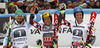 Winner Marcel Hirscher of Austria (M) secon placed Felix Neureuther of Germany (L) and third placed Benjamin Raich of Austria (R) celebrate their medals won in men giant slalom race of Audi FIS Alpine skiing World cup in Garmisch-Partenkirchen, Germany. Men giant slalom race of Audi FIS Alpine skiing World cup season 2014-2015, was held on Sunday, 1st of March 2015 in Garmisch-Partenkirchen, Germany.
