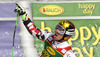 Second placed Marcel Hirscher of Austria reacts in the finish of the second run of Audi FIS Alpine skiing World cup giant slalom race. Men giant slalom race of Audi FIS Alpine skiing World cup 2014-2015 was held on Saturday, 14th of March 2015 on Vitranc slope in Kranjska Gora, Slovenia.
