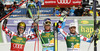 Winner Alexis Pinturault of France (M), second placed Marcel Hirscher of Austria (L) and third placed Thomas Fanara of France (R) in the finish of the second run of Audi FIS Alpine skiing World cup giant slalom race. Men giant slalom race of Audi FIS Alpine skiing World cup 2014-2015 was held on Saturday, 14th of March 2015 on Vitranc slope in Kranjska Gora, Slovenia.
