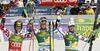 Winner Alexis Pinturault of France (M), second placed Marcel Hirscher of Austria (L) and third placed Thomas Fanara of France (R) in the finish of the second run of Audi FIS Alpine skiing World cup giant slalom race. Men giant slalom race of Audi FIS Alpine skiing World cup 2014-2015 was held on Saturday, 14th of March 2015 on Vitranc slope in Kranjska Gora, Slovenia.
