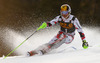 Marcel Hirscher of Austria skiing in first run of men slalom race of Audi FIS Alpine skiing World cup in Kranjska Gora, Slovenia. Men slalom race of Audi FIS Alpine skiing World cup season 2014-2015, was held on Sunday, 15th of March 2015 in Kranjska Gora, Slovenia.
