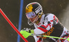 Marcel Hirscher of Austria skiing in first run of men slalom race of Audi FIS Alpine skiing World cup in Kranjska Gora, Slovenia. Men slalom race of Audi FIS Alpine skiing World cup season 2014-2015, was held on Sunday, 15th of March 2015 in Kranjska Gora, Slovenia.
