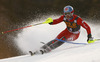 Stefano Gross of Italy skiing in first run of men slalom race of Audi FIS Alpine skiing World cup in Kranjska Gora, Slovenia. Men slalom race of Audi FIS Alpine skiing World cup season 2014-2015, was held on Sunday, 15th of March 2015 in Kranjska Gora, Slovenia.
