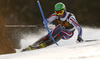 Alexander Khoroshilov of Russia skiing in first run of men slalom race of Audi FIS Alpine skiing World cup in Kranjska Gora, Slovenia. Men slalom race of Audi FIS Alpine skiing World cup season 2014-2015, was held on Sunday, 15th of March 2015 in Kranjska Gora, Slovenia.
