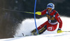 Giuliano Razzoli of Italy skiing in first run of men slalom race of Audi FIS Alpine skiing World cup in Kranjska Gora, Slovenia. Men slalom race of Audi FIS Alpine skiing World cup season 2014-2015, was held on Sunday, 15th of March 2015 in Kranjska Gora, Slovenia.
