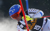 Markus Larsson of Sweden skiing in first run of men slalom race of Audi FIS Alpine skiing World cup in Kranjska Gora, Slovenia. Men slalom race of Audi FIS Alpine skiing World cup season 2014-2015, was held on Sunday, 15th of March 2015 in Kranjska Gora, Slovenia.
