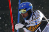 Calle Lindh of Sweden skiing in first run of men slalom race of Audi FIS Alpine skiing World cup in Kranjska Gora, Slovenia. Men slalom race of Audi FIS Alpine skiing World cup season 2014-2015, was held on Sunday, 15th of March 2015 in Kranjska Gora, Slovenia.
