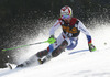 Luca Aerni of Switzerland skiing in first run of men slalom race of Audi FIS Alpine skiing World cup in Kranjska Gora, Slovenia. Men slalom race of Audi FIS Alpine skiing World cup season 2014-2015, was held on Sunday, 15th of March 2015 in Kranjska Gora, Slovenia.
