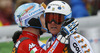 Third placed Mattias Hargin of Sweden (R) congratulates to second placed Giuliano Razzoli of Italy (L) in finish of the second run of men slalom race of Audi FIS Alpine skiing World cup in Kranjska Gora, Slovenia. Men slalom race of Audi FIS Alpine skiing World cup season 2014-2015, was held on Sunday, 15th of March 2015 in Kranjska Gora, Slovenia.
