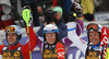 Winner Henrik Kristoffersen of Norway (M) second placed Giuliano Razzoli of Italy (L) and third placed Mattias Hargin of Sweden (R) celebrate their medals won in the men slalom race of Audi FIS Alpine skiing World cup in Kranjska Gora, Slovenia. Men slalom race of Audi FIS Alpine skiing World cup season 2014-2015, was held on Sunday, 15th of March 2015 in Kranjska Gora, Slovenia.
