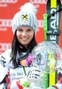 Overall World cup winner Anna Fenninger of Austria celebrates with her crystal globe for the Overall World cup during the overall winner Ceremony for the Overall FIS World Cup at the Roc de Fer in Meribel, France on 2015/03/22.
