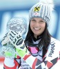 Overall World cup winner Anna Fenninger of Austria celebrates with her crystal globe for the Overall World cup during the overall winner Ceremony for the Overall FIS World Cup at the Roc de Fer in Meribel, France on 2015/03/22.
