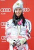 Overall World cup winner Anna Fenninger of Austria celebrates with her crystal globe for the Overall World cup during the overall winner Ceremony for the Overall FIS World Cup at the Roc de Fer in Meribel, France on 2015/03/22.
