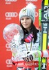 Overall World cup winner Anna Fenninger of Austria celebrates with her crystal globe for the Overall World cup during the overall winner Ceremony for the Overall FIS World Cup at the Roc de Fer in Meribel, France on 2015/03/22.
