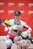 Overall World cup winner Marcell Hirscher of Austria celebrates with his crystal globe for the Overall World cup during the overall winner Ceremony for the Overall FIS World Cup at the Roc de Fer in Meribel, France on 2015/03/22.
