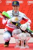 Overall World cup winner Marcell Hirscher of Austria celebrates with his crystal globe for the Overall World cup during the overall winner Ceremony for the Overall FIS World Cup at the Roc de Fer in Meribel, France on 2015/03/22.
