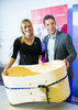 Marlies Schild of Austria and Benjamin Raich of Austria during the career end Press conference of Austrian Alpine Ski Athlete Benjamin Raich at Uniqa Tower in Vienna, Austria on 2015/09/10.
