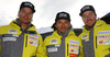 Victor Malmstrom  (L), Marcus Sandell (M) and Samu Torsti (R) during FIS alpine skiing World cup main sponsor Audi media talk, which was held before opening races of new Audi FIS Alpine skiing World cup season on Rettenbach glacier above Soelden, Austria. Audi Media talk was held on Thursday, 22nd of October 2015 in Soelden, Austria.
