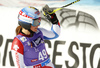 Jasmina Suter of Switzerland reacts in finish of the second run of the women giant slalom race of Audi FIS Alpine skiing World cup in Soelden, Austria. Opening women giant slalom race of Audi FIS Alpine skiing World cup was held on Rettenbach glacier above Soelden, Austrai, on Saturday, 24th of October 2015.
