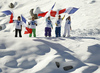 Tessa Worley fans in finish of the second run of the women giant slalom race of Audi FIS Alpine skiing World cup in Soelden, Austria. Opening women giant slalom race of Audi FIS Alpine skiing World cup was held on Rettenbach glacier above Soelden, Austrai, on Saturday, 24th of October 2015.
