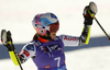 Third placed Tina Weirather of Liechtenstein reacts in finish of the second run of the women giant slalom race of Audi FIS Alpine skiing World cup in Soelden, Austria. Opening women giant slalom race of Audi FIS Alpine skiing World cup was held on Rettenbach glacier above Soelden, Austrai, on Saturday, 24th of October 2015.
