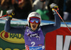 Winner Federica Brignone of Italy reacts in finish of the second run of the women giant slalom race of Audi FIS Alpine skiing World cup in Soelden, Austria. Opening women giant slalom race of Audi FIS Alpine skiing World cup was held on Rettenbach glacier above Soelden, Austrai, on Saturday, 24th of October 2015.
