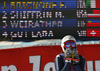 Winner Federica Brignone of Italy reacts in finish of the second run of the women giant slalom race of Audi FIS Alpine skiing World cup in Soelden, Austria. Opening women giant slalom race of Audi FIS Alpine skiing World cup was held on Rettenbach glacier above Soelden, Austrai, on Saturday, 24th of October 2015.
